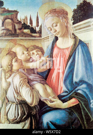 Sandro Botticelli, Vierge à l'enfant et deux anges, peinture, 1468-1469 Banque D'Images