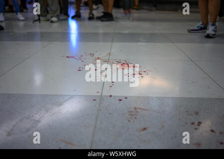 Yuen Long, Hong Kong- 27 juillet 2019 : en raison d'attaque de bandits au citoyen gare le 21 juillet, les gens protestent à Yuen Long pour protester contre l'e Banque D'Images