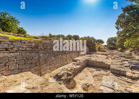 Les murs de la ville dans les Ruines de Troie à Canakkale, Turquie. Banque D'Images