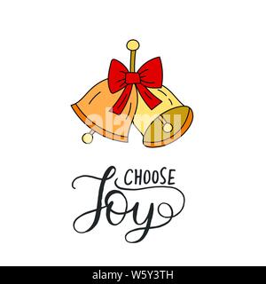 Choisir la joie. Carte de Noël vecteur avec lettrage et illustration de l'hiver. Illustration de Vecteur