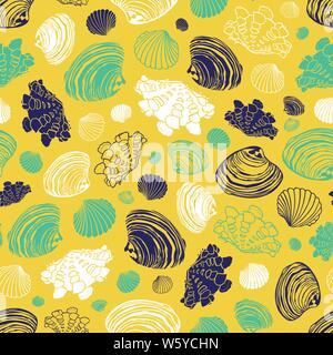 Jaune Vecteur de répétition avec variété de coquillages de palourdes. Parfait pour les salutations, invitations, papier d'emballage, du textile, mariage et web design. Illustration de Vecteur