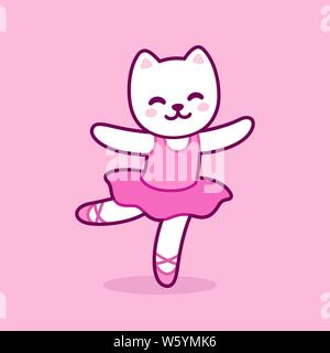 Cute cartoon ballerine kitty. Petit chat rose en tutu de danse de caractère. Kawaii et simple dessin vectoriel, clip art illustration. Illustration de Vecteur