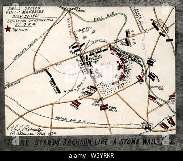 Cartes de la guerre civile 1685 petit croquis 21 juillet 1861 premier Manassas situation sur Henry Hill à 15h00 reconstruire et réparer Banque D'Images