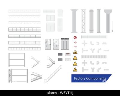 Ensemble de composants ou d'éléments d'intérieur de l'usine vector illustration Illustration de Vecteur