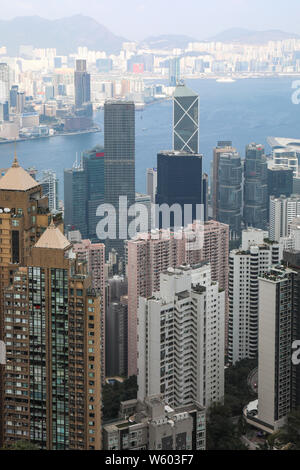 Gratte-ciel Central vue depuis le Pic Victoria à Hong Kong Banque D'Images