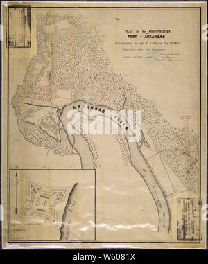 [La carte et l'inset sol] Plan de la Fortification [Fort Hindman] lors de l'autotest, Arkansas, remis à l'armée américaine le 11 janvier, 1863. Détruit après l'évacuation. L'enquête et dessiné par Julius Pitzman, capt, & A.D.C. au major général. Sherman. Banque D'Images