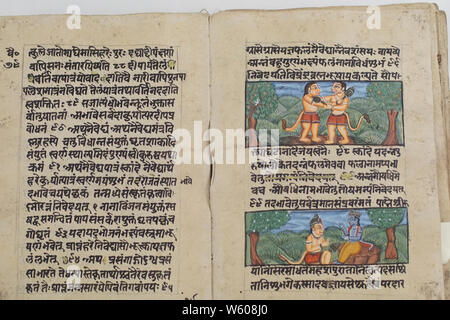 JAIPUR, INDE - OCT 11, 2017 - Des scènes du Ramayana en ancien manuscrit, Jaipur, Rajasthan, Inde Banque D'Images