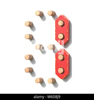 Numérique rouge jouet en bois numéro 1 une illustration 3D render isolé sur fond blanc Banque D'Images