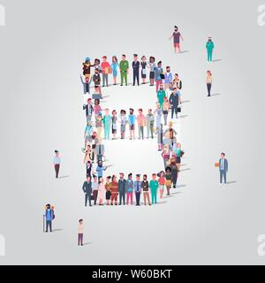 Grande foule de personnes formant la lettre de forme B emploi différent groupe des salariés se tenant ensemble alphabet anglais pleine longueur concept Illustration de Vecteur