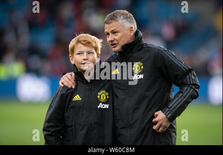 Oslo, Norvège. 30 juillet, 2019. Oslo, Norvège. Le 30 juillet 2019. Manager de Manchester United Ole Gunnar Solskjaer vu avec ses fils Élie Solskjaer pendant la coupe friendly entre Kristiansund BK vs Manchester United à l'Ullevaal Stadion d'Oslo. (Photo crédit : Gonzales Photo/Alamy Live News Banque D'Images