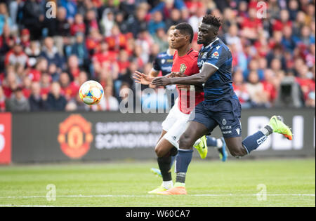 Oslo, Norvège. 30 juillet, 2019. Oslo, Norvège. Le 30 juillet 2019. Marcus Rashford de Manchester United et Aliou Coly (19) de Kristiansund vu au cours de l'amicale de football entre Kristiansund BK vs Manchester United à l'Ullevaal Stadion d'Oslo. (Photo crédit : Gonzales Photo/Alamy Live News Banque D'Images