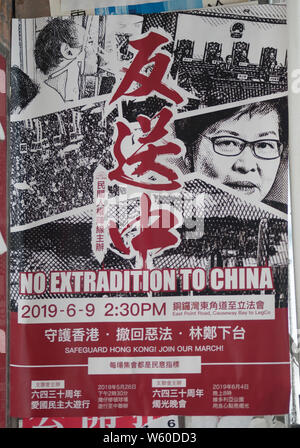 Poster s'opposant à l'extradition de Hong Kong à la Chine, l'objet de manifestations de rue à grande échelle à partir de juin 2019 ownards Banque D'Images