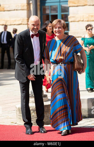 Christian Neureuther mit Ehefrau Rosi Mittermaier bei der Eröffnung der Richard-Wagner-Festspiele 2019 mit der Premiere der Oper 'Tannhäuser' im Bayre Banque D'Images