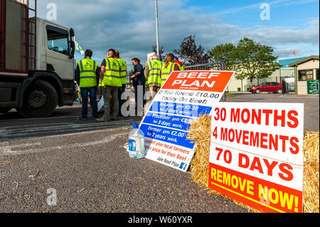 Bandon, West Cork, Irlande. 30 juillet 2019. Les agriculteurs de West Cork en colère continuent aujourd'hui de protester devant les portes d'ABP Foods, la maison d'abattage de Bandon. Les agriculteurs protestent contre les prix médiocres donnés par ABP Foods. Crédit : AG News/Alay Live News. Banque D'Images