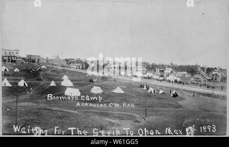 Boomers Camp. Arkansas City, Kansas En attente de la bande d'ouvrir le 1 mars, 1893. Banque D'Images