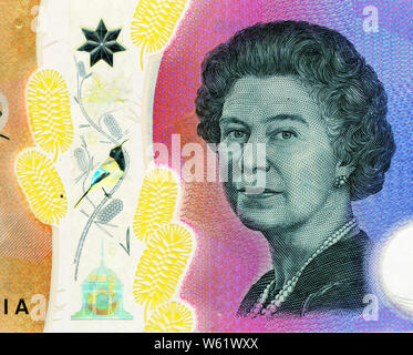 Portrait de la reine Elizabeth II sur les cinq dollar Australian bank note. Banque D'Images