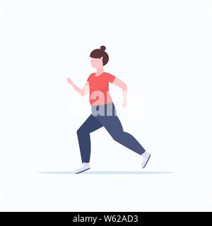 Femme obèse gras overweight girl running jogging sport perte de poids d'entraînement de la formation de l'activité télévision concept fond blanc pleine longueur Illustration de Vecteur