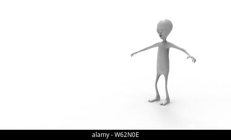 Le rendu 3D d'un modèle informatique alien isolé en fond studio blanc Banque D'Images