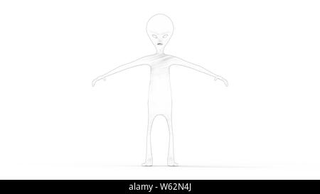 Le rendu 3D d'un modèle informatique alien isolé en fond studio blanc Banque D'Images