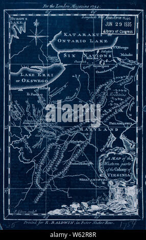 Guerre d'Indépendance américaine, 1750-1786 119 cartes sur un plan de la partie occidentale de la colonie de Virginie, reconstruire et réparer inversé Banque D'Images