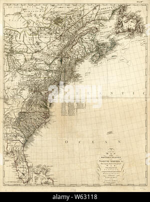 Guerre d'Indépendance américaine, 1750-1786 169 cartes Une nouvelle carte des colonies britanniques en Amérique du Nord qui fais le siège de la présente guerre prises à partir de la meilleure réparation et reconstruction Banque D'Images