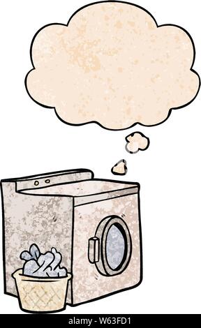 Cartoon lave-linge avec bulle pensée dans le style grunge texture Illustration de Vecteur