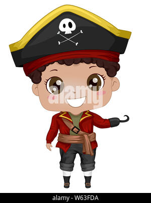 Illustration d'un Afro-américain Kid Boy Wearing Pirate Costume Banque D'Images