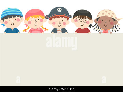 Illustration de Kids Wearing Pirate Costume Holding a Blank Big Banque D'Images