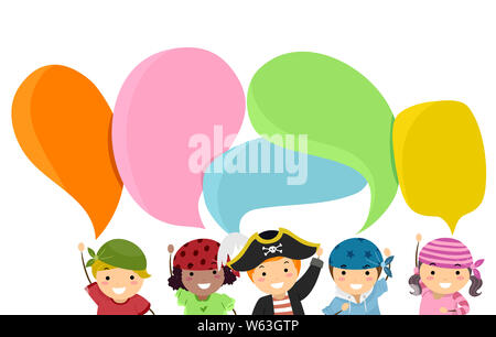 Illustration de Stickman Kids Wearing Pirate Costume avec des bulles vierges Banque D'Images