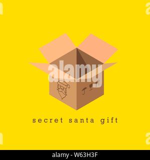 Paquet Ouvert, Secret Santa Gift. Boîte en carton est ouvert. Joyeux Noël et Bonne Année 2020, l'arrière-plan modèle. Carte de Vœux de Noël. Vector Illustration de Vecteur