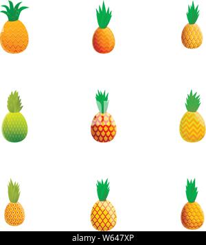 L'ananas frais icon set. Cartoon Ensemble de 9 ananas frais vector icons pour la conception web isolé sur fond blanc Illustration de Vecteur