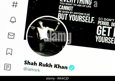 La page Twitter (juillet 2019) Shah Rukh Khan - acteur de cinéma indien Banque D'Images