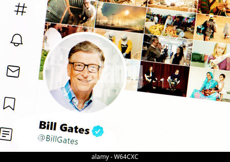 La page Twitter (juillet 2019) Bill Gates, fondateur de Microsoft Banque D'Images