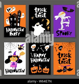 Ensemble d'affiches en cartoon Halloween scénario télévision retro style Illustration de Vecteur