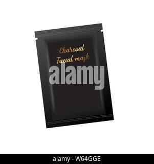 Vector Realistic blank pack, sachet en aluminium jetable pour masque facial ou shampooing, isolé sur fond. Produit cosmétique pour les soins du visage, la peau Illustration de Vecteur