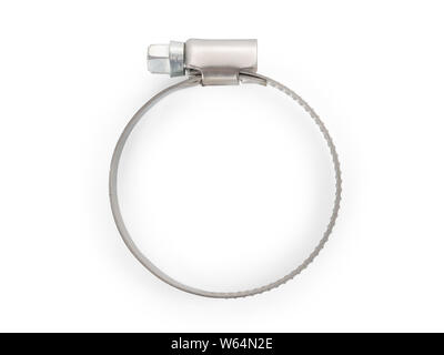 Collier réglable en acier inoxydable. Isolé sur blanc, chemin de détourage inclus Banque D'Images