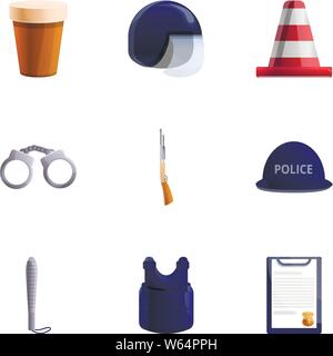 Équipement de police icon set. Ensemble de 9 dessins de l'équipement de la police des icônes vectorielles pour le web design isolé sur fond blanc Illustration de Vecteur