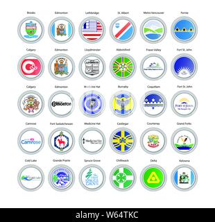 Ensemble d'icônes vectorielles. Régions du Canada Drapeaux et armoiries (Alberta et Colombie-Britannique). 3D Illustration. Illustration de Vecteur