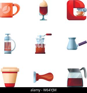 Barista Coffee icon set. Ensemble de 9 dessins animés barista coffee vector icons pour la conception web isolé sur fond blanc Illustration de Vecteur