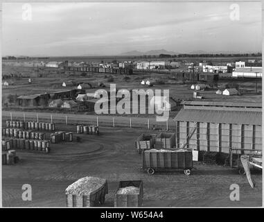 Eloy district, comté de Pinal, Arizona. Cotton pickers' camp de squatters vu à travers le ginyard, laitue . . . ; Portée et contenu : la légende complète se lit comme suit : Eloy district, comté de Pinal, Arizona. Cotton pickers' camp de squatters vu à travers le ginyard, la laitue, et la rue principale d'Eloy au-delà. Ce camp est à côté de la ville, obtient de l'eau d'un seul poteau incendie de la Genièvre. Les installations sanitaires sont pratiquement absentes. Banque D'Images