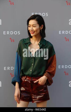 Modèle chinois Liu Wen assiste à un événement promotionnel pour la marque intérieure Erdos à Beijing, Chine, 28 août 2018. Banque D'Images