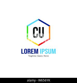 Logo CU initiale modèle avec cadre moderne. Lettre CU minimaliste design logo vector illustration Illustration de Vecteur