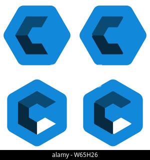 Vector illustration. Hexagone c logo dans différentes positions. Trois dimensions. Illustration de Vecteur