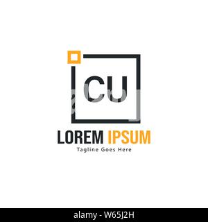 Logo CU initiale modèle avec cadre moderne. Lettre CU minimaliste design logo vector illustration Illustration de Vecteur