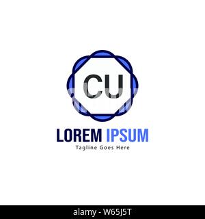 Logo CU initiale modèle avec cadre moderne. Lettre CU minimaliste design logo vector illustration Illustration de Vecteur