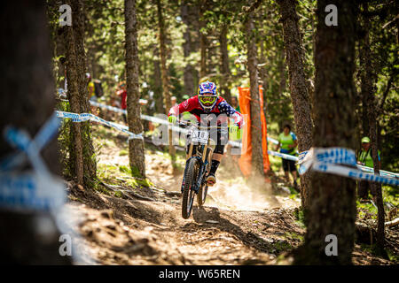 26 juillet 2013 - VALLNORD, ANDORRE. Aaron Gwin (Etats-Unis) à la Coupe du Monde de vélo de montagne UCI. Banque D'Images