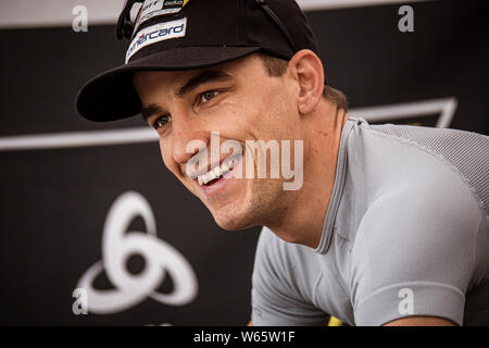 3 septembre 2015 - VALLNORD, ANDORRE. Nino Schurter au cross-country de vélo de montagne UCI Coupe du monde. Banque D'Images