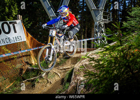 1 septembre 2012 - LEOGANG (Autriche). Rachel Atherton (GBR) course à l'UCI Vtt Descente aux Championnats du monde. Banque D'Images