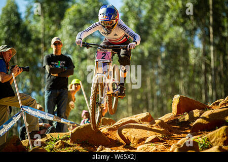 1 septembre 2013 - Pietermaritzburg, Afrique du Sud. Rachel Atherton (GBR) course à l'UCI Vtt Descente aux Championnats du monde. Banque D'Images