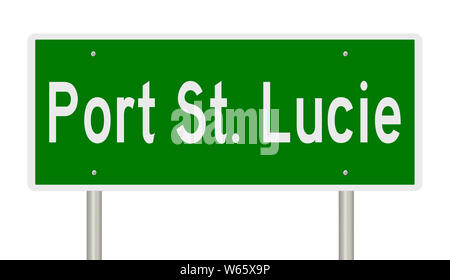 Rendu d'un panneau routier vert pour le Port Saint Lucie en Floride Banque D'Images